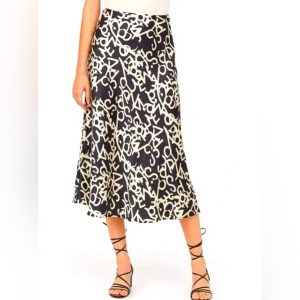 H&M Graphic Black and Cream Midi Skirt
